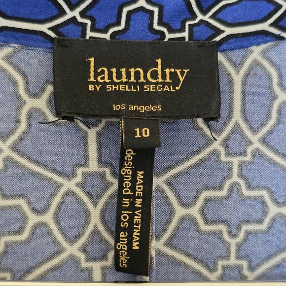 Laundry by Shelli Segal Blue Geometric Shirt Dress Belted Women Size 10 Classic - Picture 11 of 13